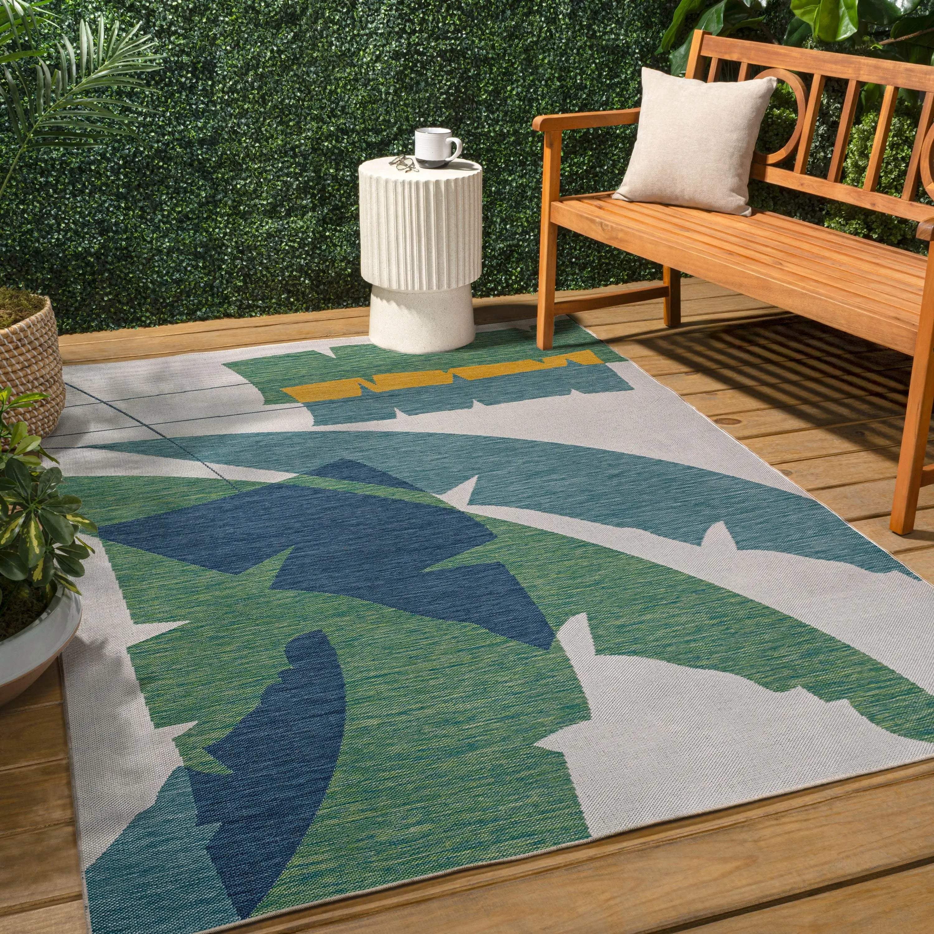 8' X 10' Green And Cream Abstract Indoor Outdoor Area Rug Homeroots Outdoor