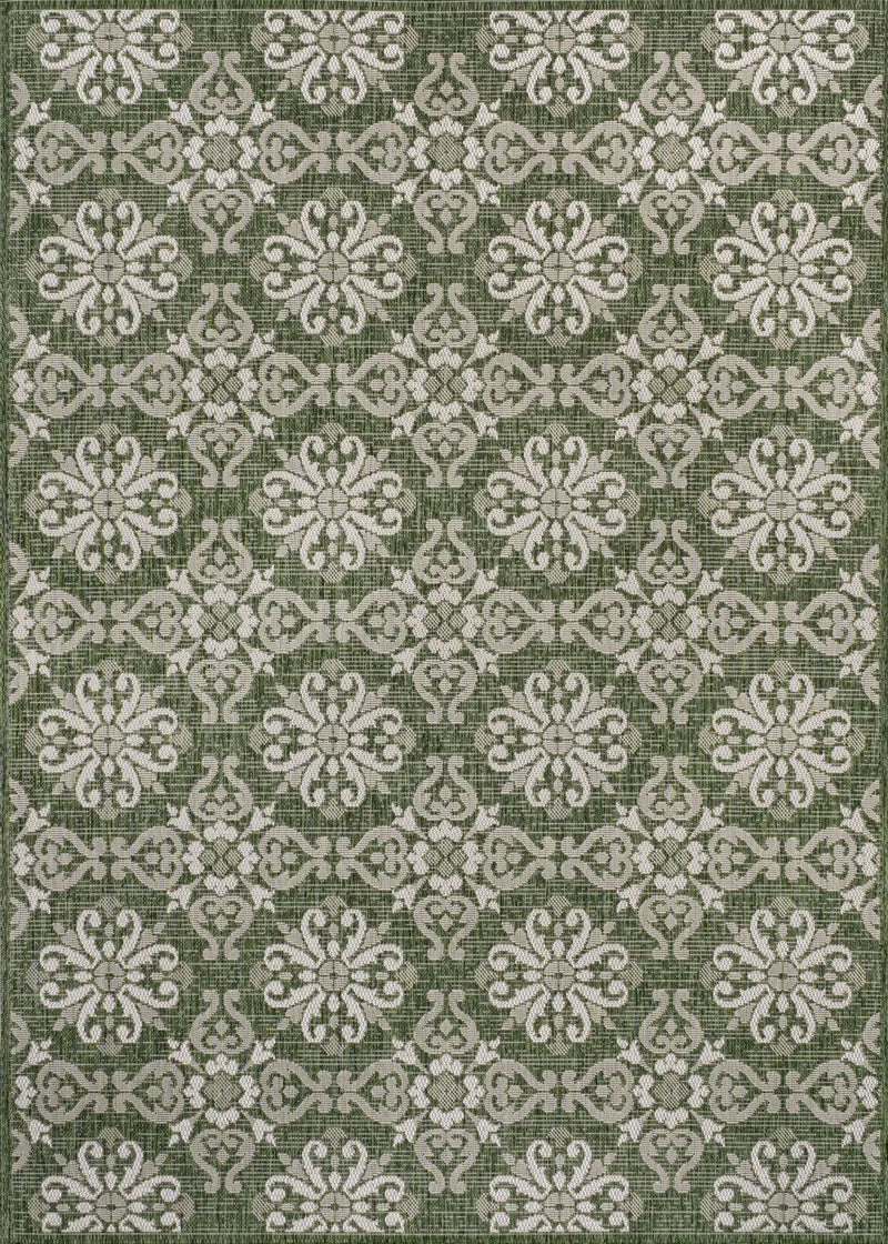 8' X 10' Green And Cream Floral Indoor Outdoor Area Rug Homeroots Outdoor