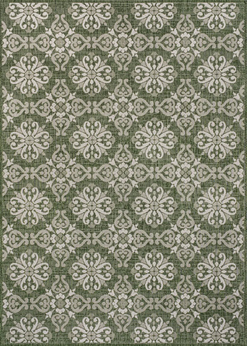 8' X 10' Green And Cream Floral Indoor Outdoor Area Rug Homeroots Outdoor