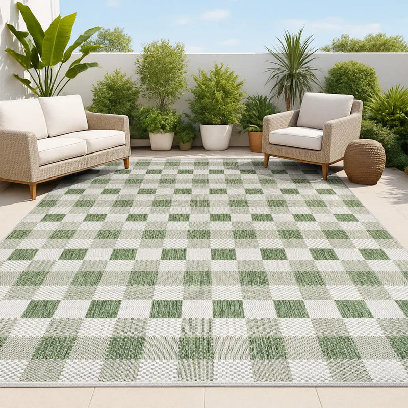8' X 10' Green And Cream Geometric Indoor Outdoor Area Rug - GreatEagleInc