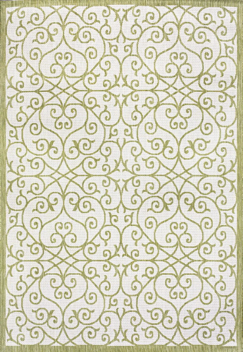 8' X 10' Green And Cream Geometric Indoor Outdoor Area Rug Homeroots Outdoor