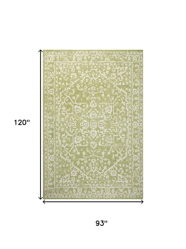 8' X 10' Green And Cream Medallion Indoor Outdoor Area Rug Homeroots Outdoor