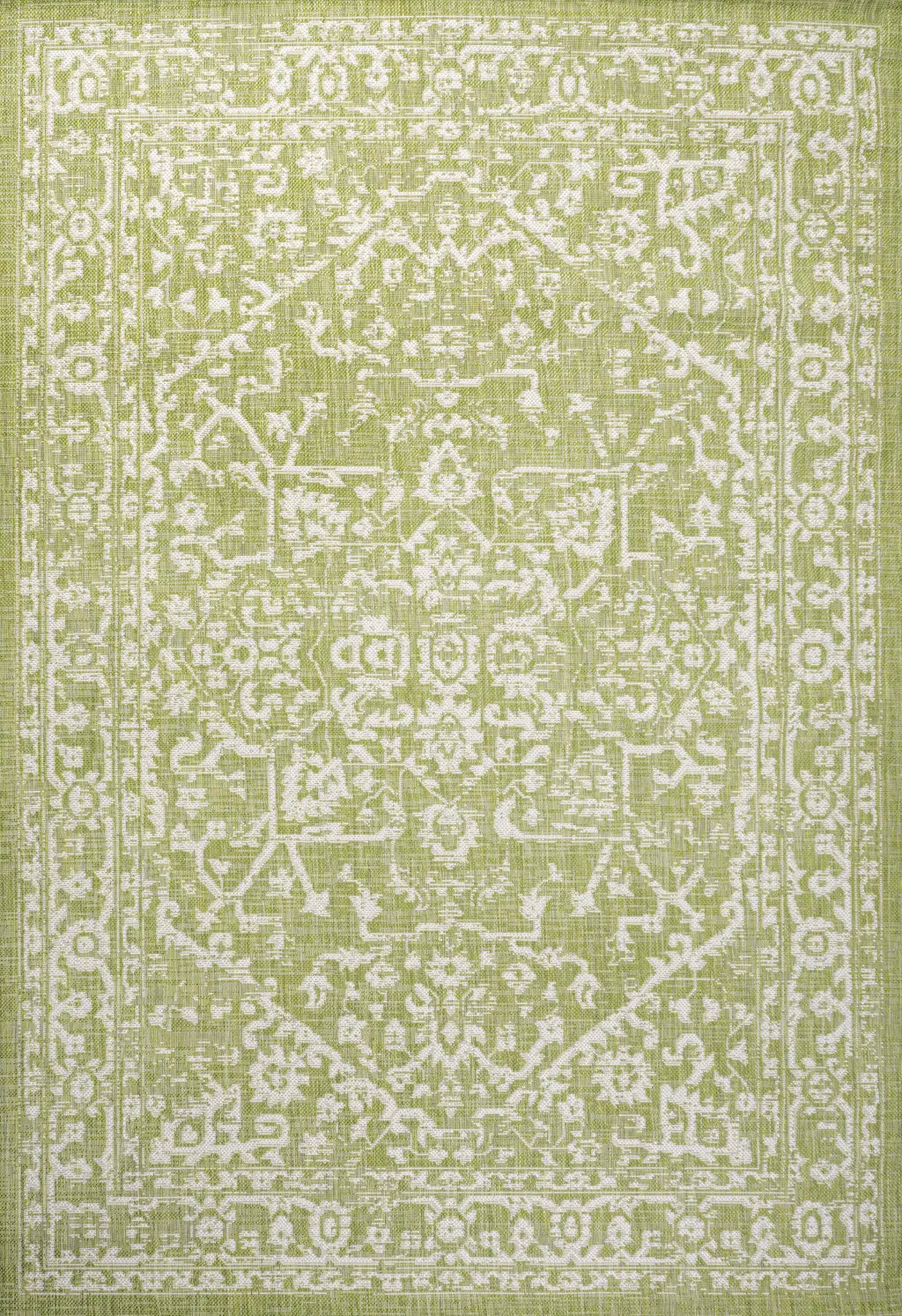 8' X 10' Green And Cream Medallion Indoor Outdoor Area Rug Homeroots Outdoor