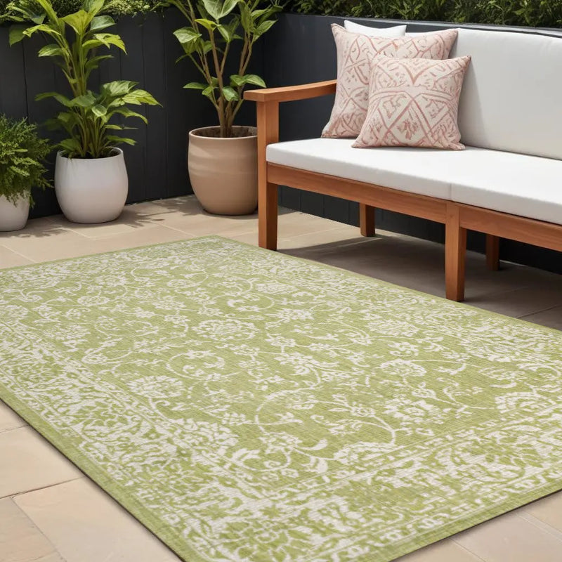 8' X 10' Green And Cream Medallion Indoor Outdoor Area Rug Homeroots Outdoor