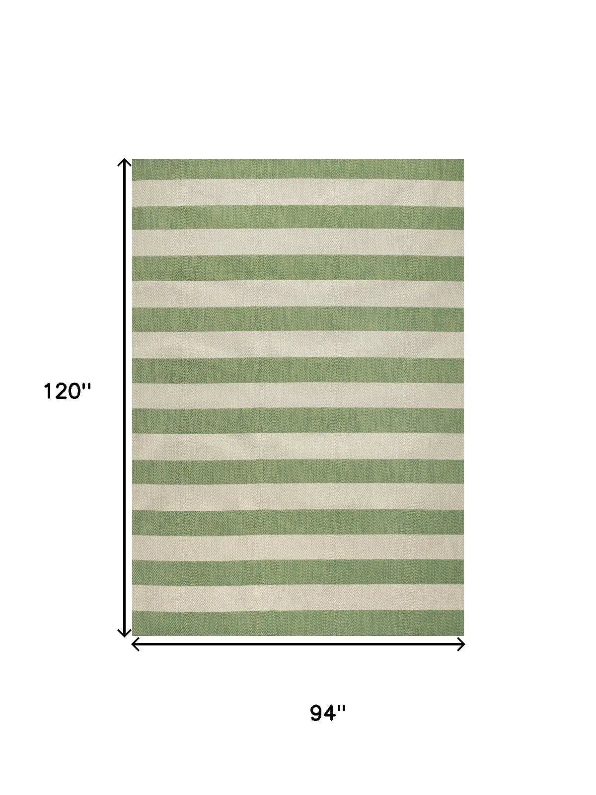 8' X 10' Green And Cream Striped Indoor Outdoor Area Rug Homeroots Outdoor