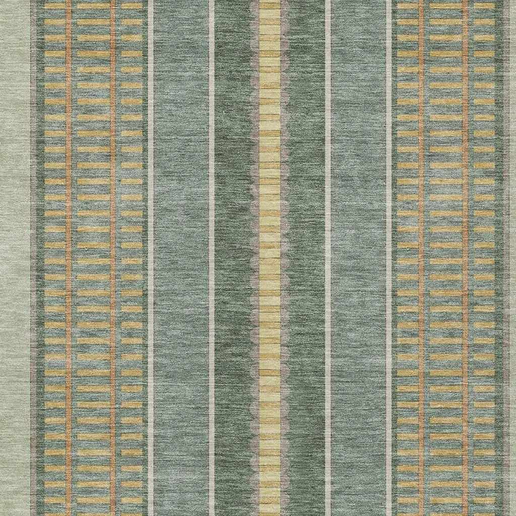 8' X 10' Green And Denim Blue Striped Washable Indoor Outdoor Area Rug Homeroots Outdoor