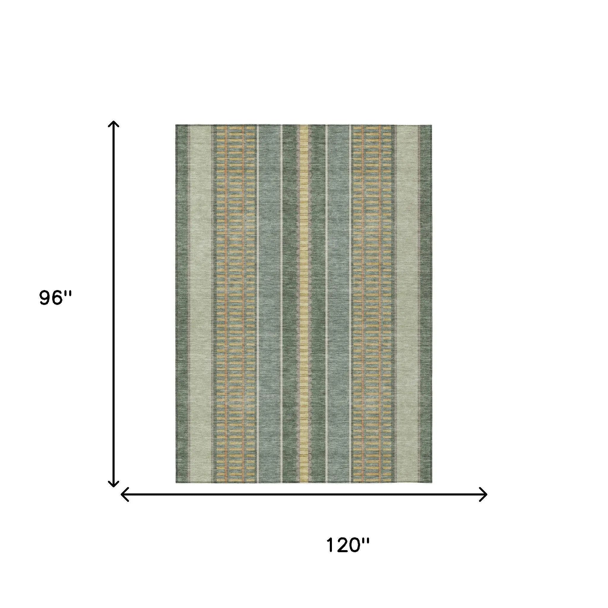 8' X 10' Green And Denim Blue Striped Washable Indoor Outdoor Area Rug Homeroots Outdoor