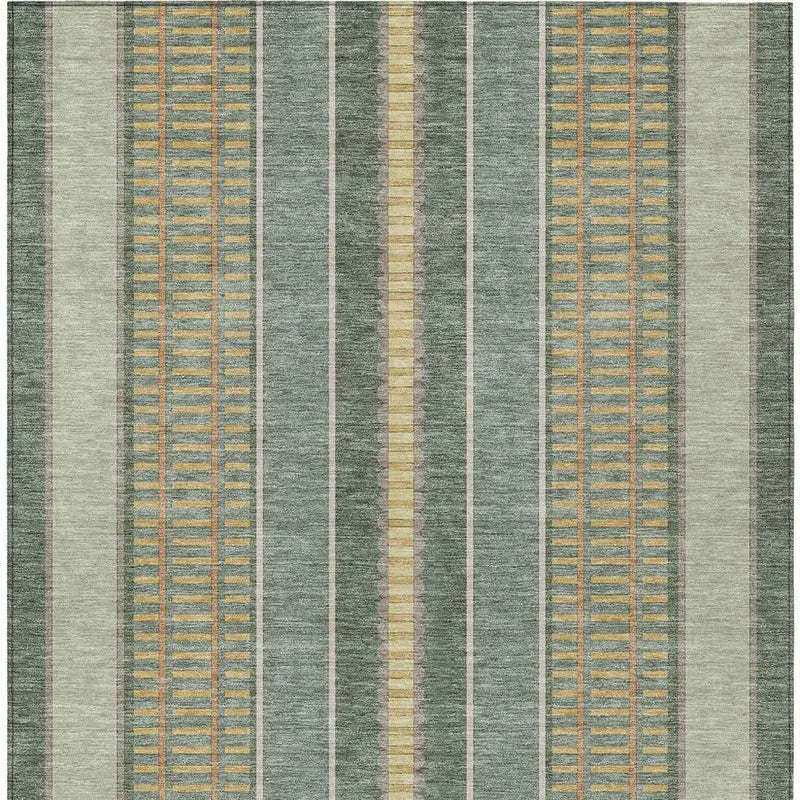 8' X 10' Green And Denim Blue Striped Washable Indoor Outdoor Area Rug Homeroots Outdoor