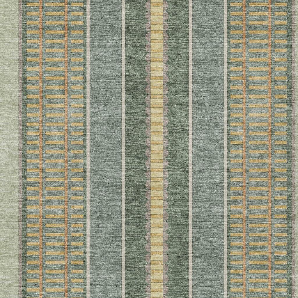 8' X 10' Green And Denim Blue Striped Washable Indoor Outdoor Area Rug Homeroots Outdoor