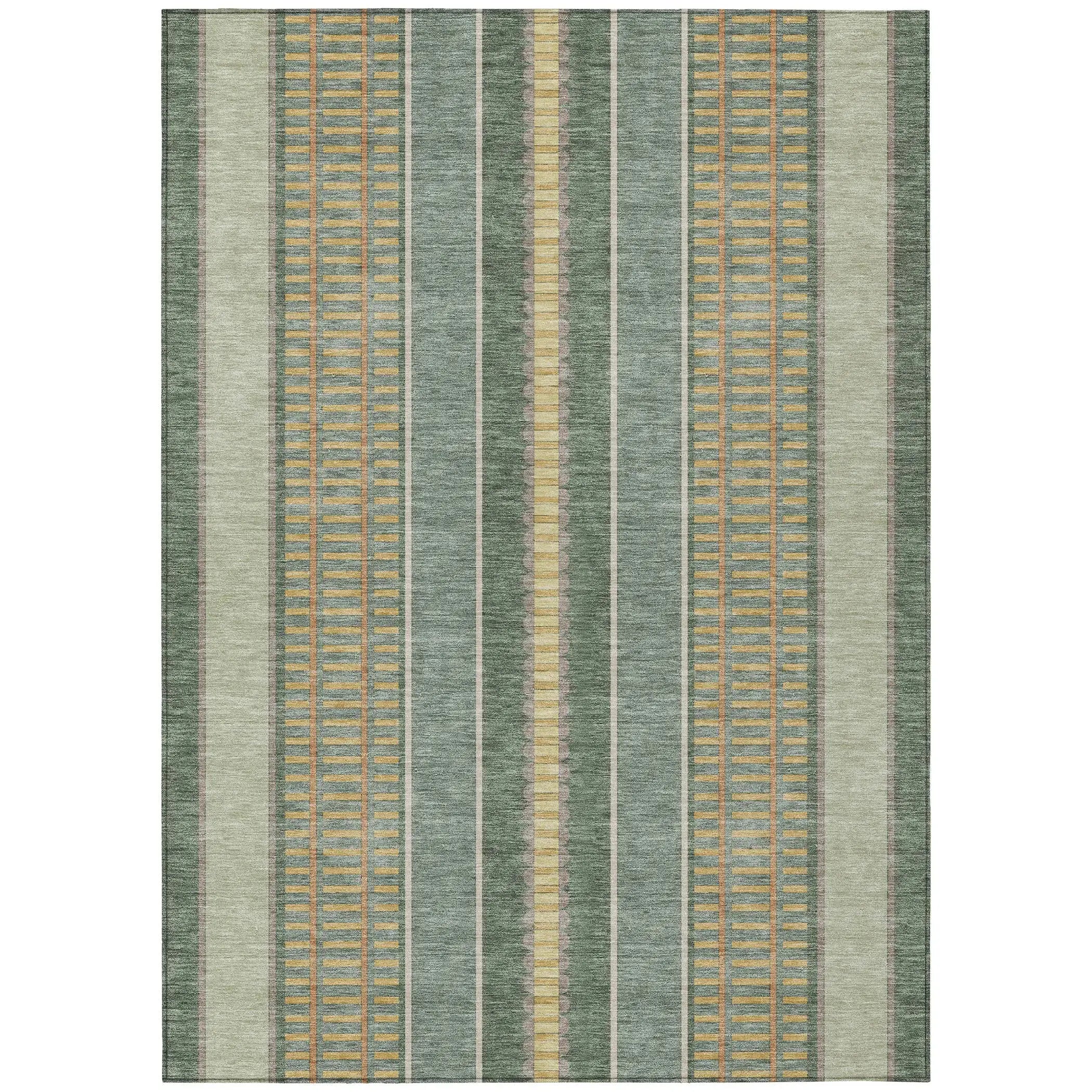8' X 10' Green And Denim Blue Striped Washable Indoor Outdoor Area Rug Homeroots Outdoor