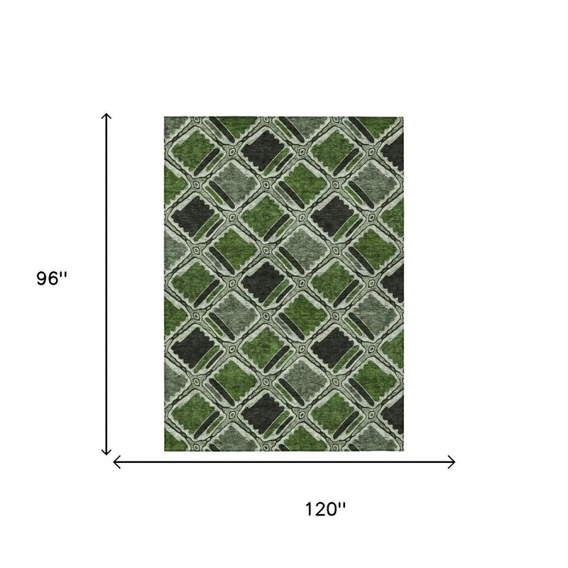 8' X 10' Green And Emerald Geometric Washable Indoor Outdoor Area Rug Homeroots Outdoor