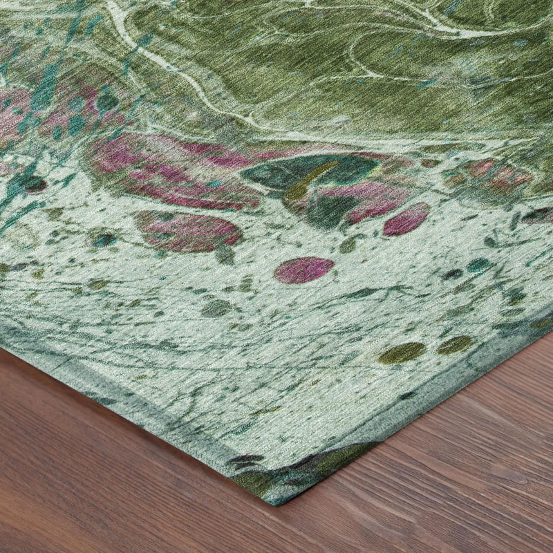 8' X 10' Green And Fern Green Abstract Washable Indoor Outdoor Area Rug Homeroots Outdoor