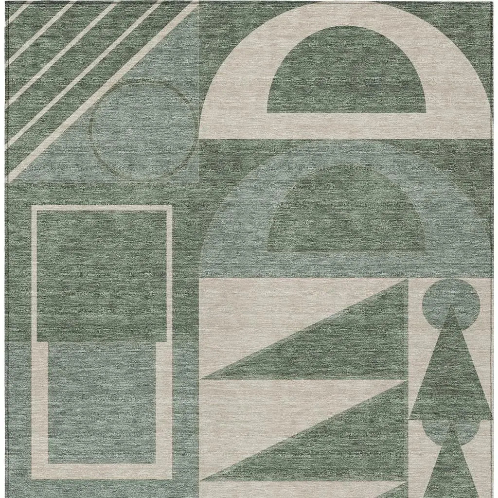 8' X 10' Green And Fern Green Geometric Washable Indoor Outdoor Area Rug Homeroots Outdoor