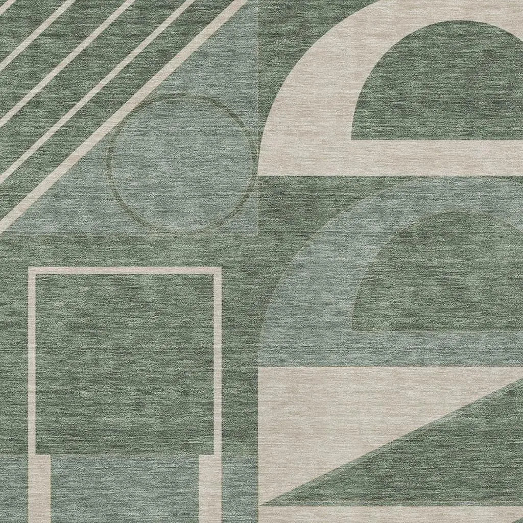8' X 10' Green And Fern Green Geometric Washable Indoor Outdoor Area Rug Homeroots Outdoor