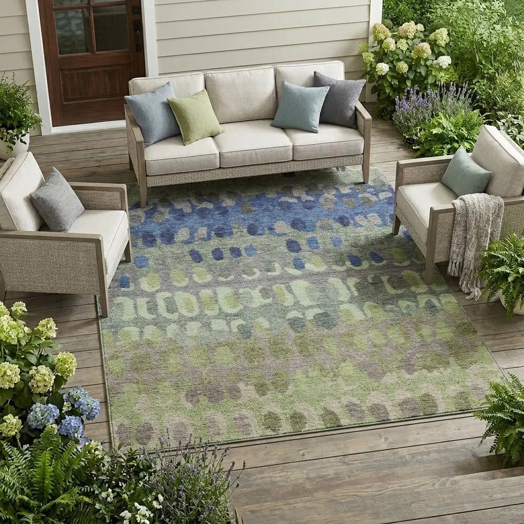 8' X 10' Green And Fern Green Geometric Washable Indoor Outdoor Area Rug Homeroots Outdoor