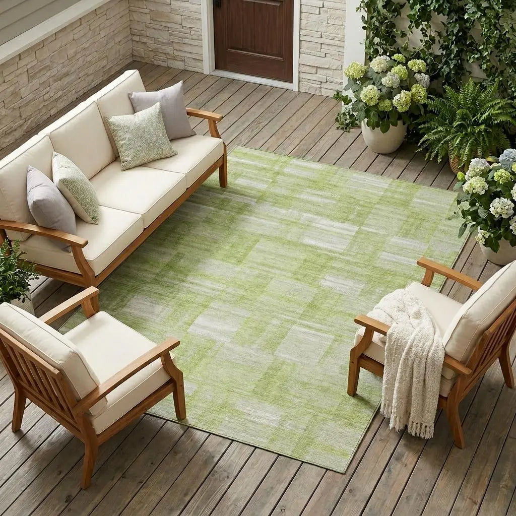 8' X 10' Green And Fern Green Striped Washable Indoor Outdoor Area Rug Homeroots Outdoor