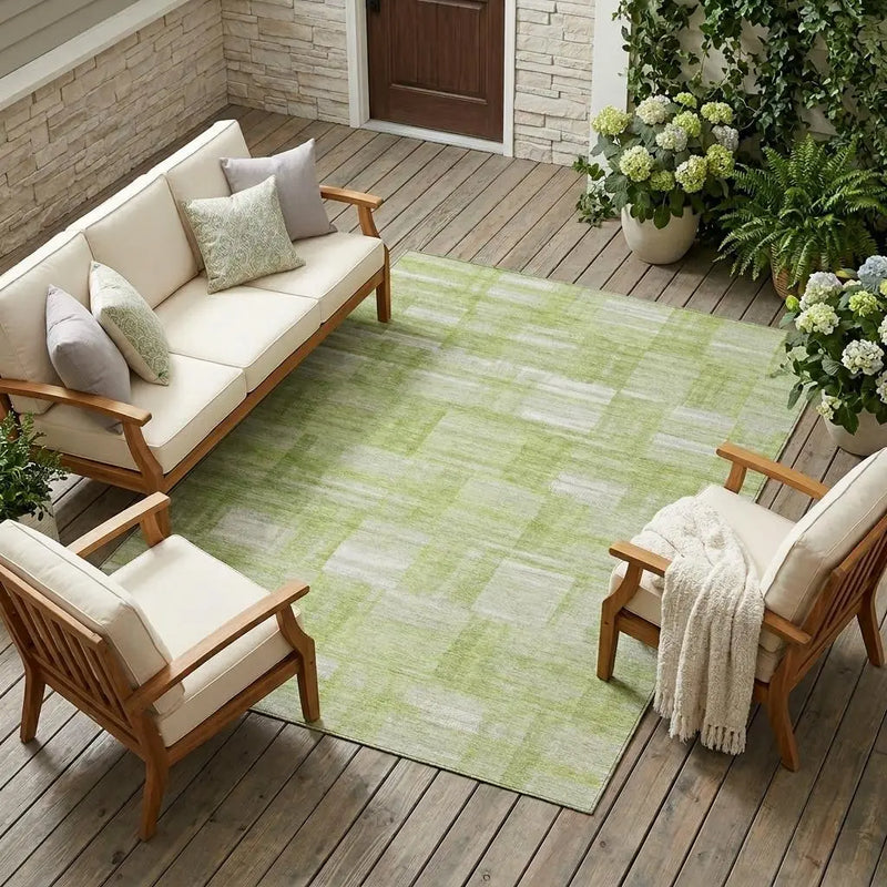 8' X 10' Green And Fern Green Striped Washable Indoor Outdoor Area Rug Homeroots Outdoor