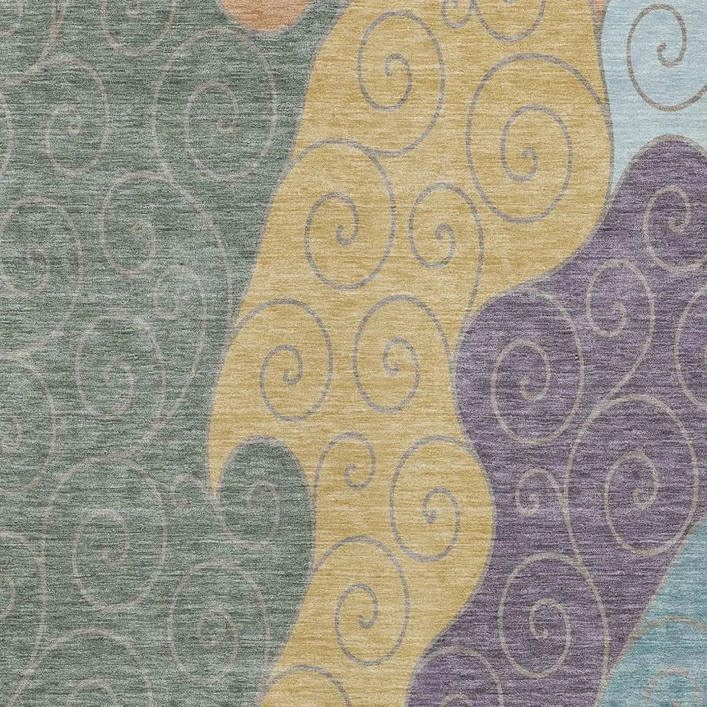 8' X 10' Green And Gold Abstract Washable Indoor Outdoor Area Rug Homeroots Outdoor