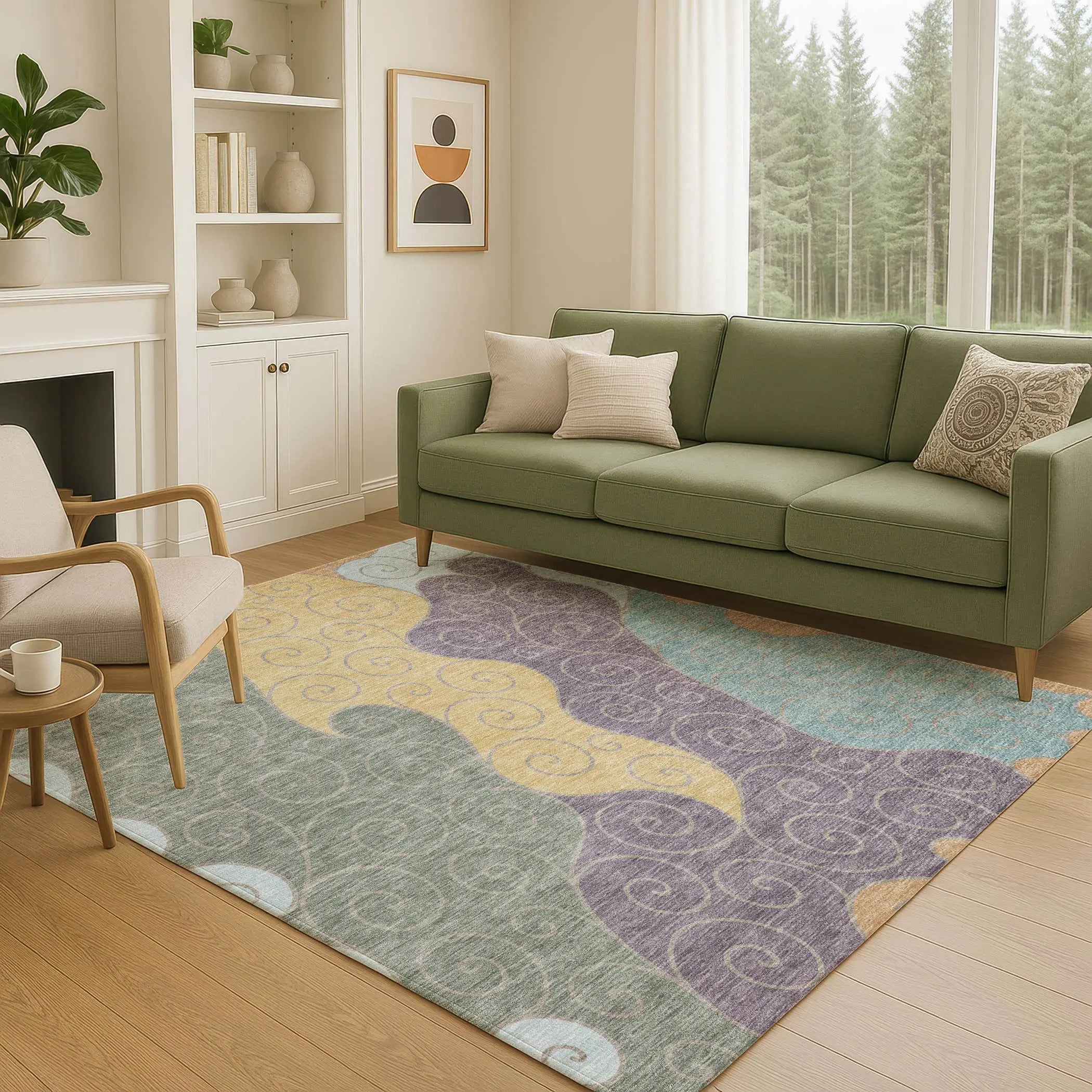 8' X 10' Green And Gold Abstract Washable Indoor Outdoor Area Rug Homeroots Outdoor