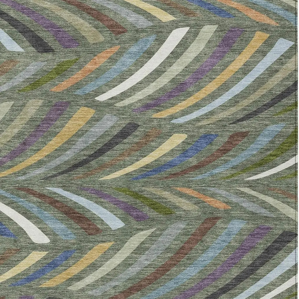 8' X 10' Green And Gold Abstract Washable Indoor Outdoor Area Rug Homeroots Outdoor