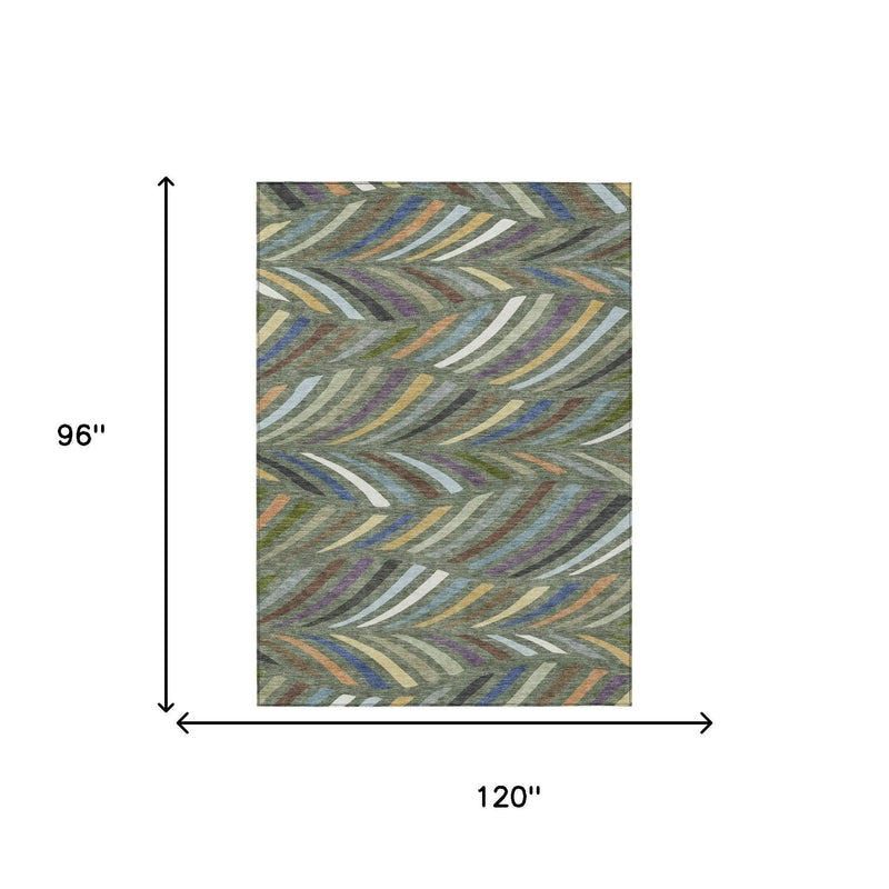 8' X 10' Green And Gold Abstract Washable Indoor Outdoor Area Rug Homeroots Outdoor