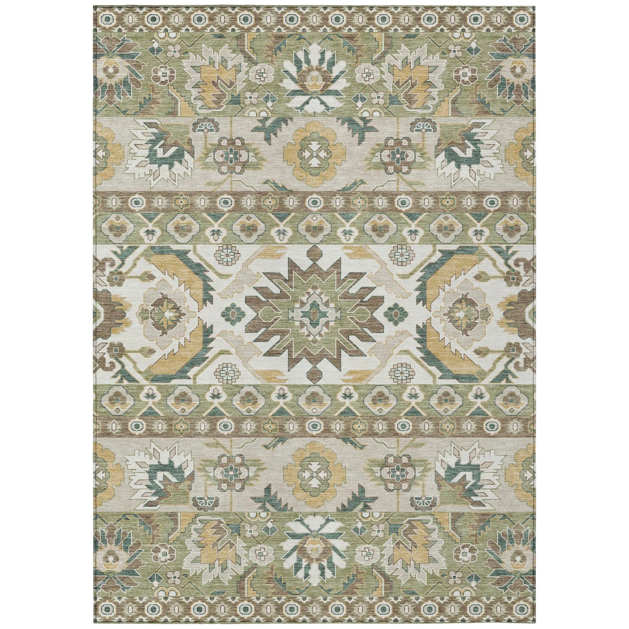8' X 10' Green And Gold Cactus Washable Indoor Outdoor Area Rug Homeroots Outdoor