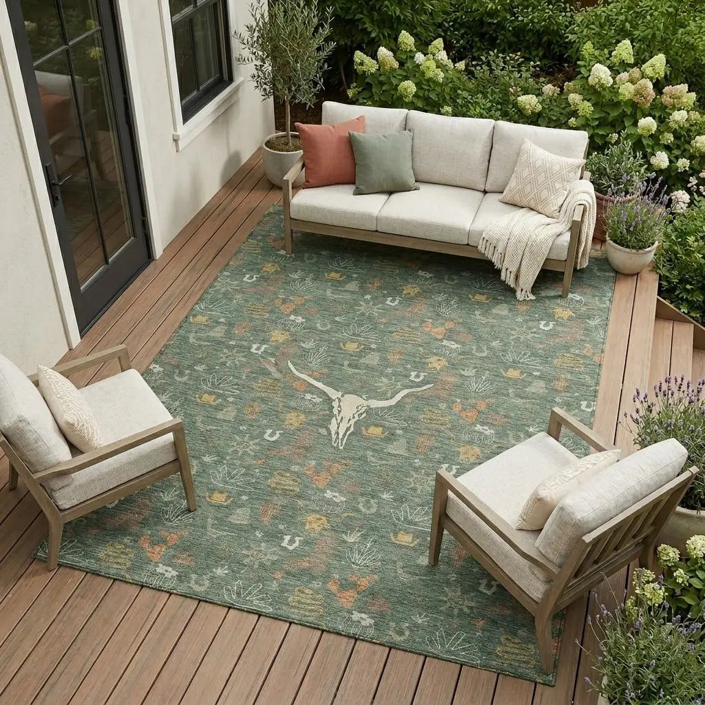 8' X 10' Green And Gold Cactus Washable Indoor Outdoor Area Rug Homeroots Outdoor
