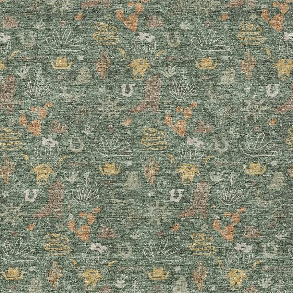 8' X 10' Green And Gold Cactus Washable Indoor Outdoor Area Rug Homeroots Outdoor