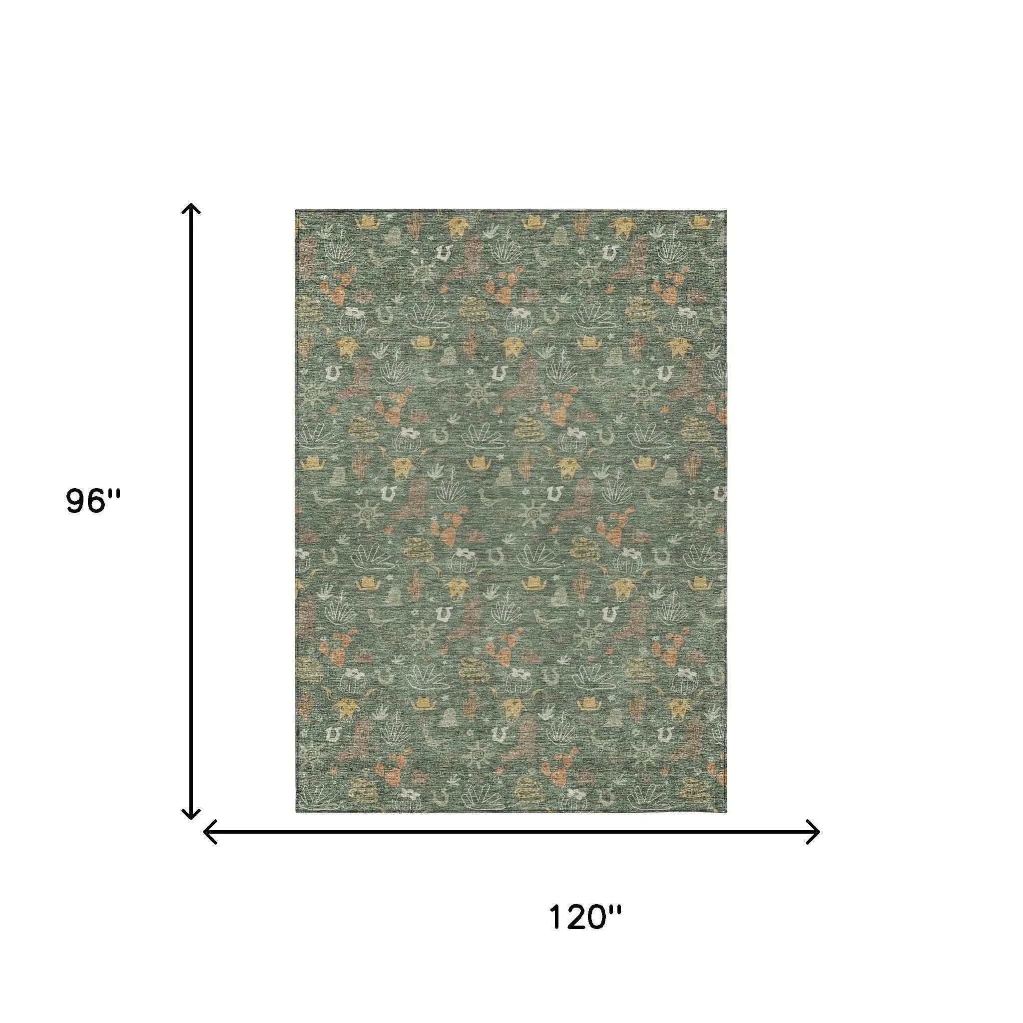 8' X 10' Green And Gold Cactus Washable Indoor Outdoor Area Rug Homeroots Outdoor