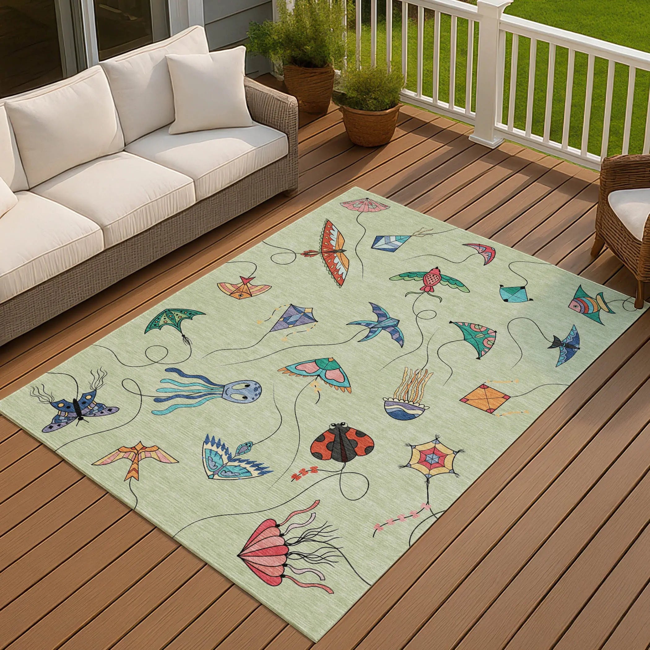 8' X 10' Green And Gold Geometric Washable Indoor Outdoor Area Rug Homeroots Outdoor