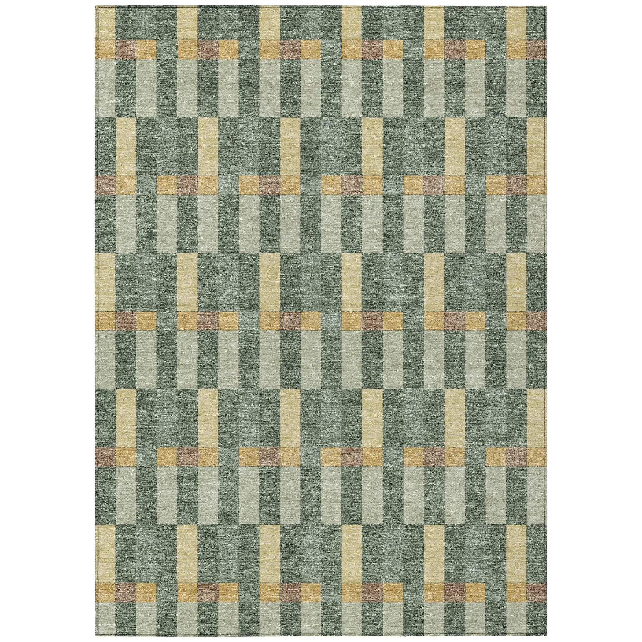 8' X 10' Green And Gold Geometric Washable Indoor Outdoor Area Rug Homeroots Outdoor