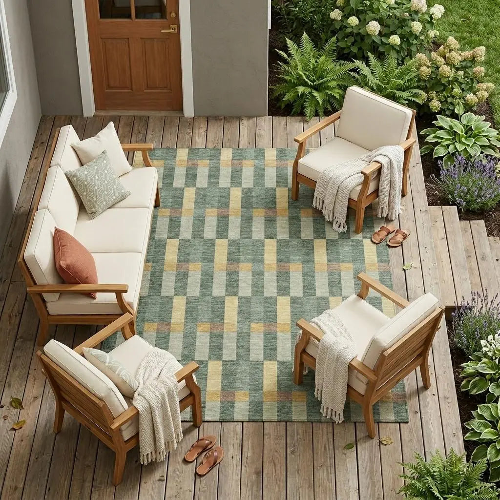 8' X 10' Green And Gold Geometric Washable Indoor Outdoor Area Rug Homeroots Outdoor