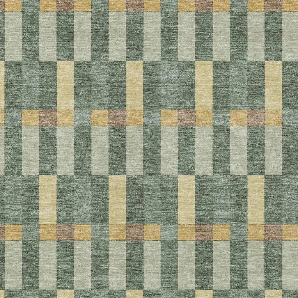8' X 10' Green And Gold Geometric Washable Indoor Outdoor Area Rug Homeroots Outdoor