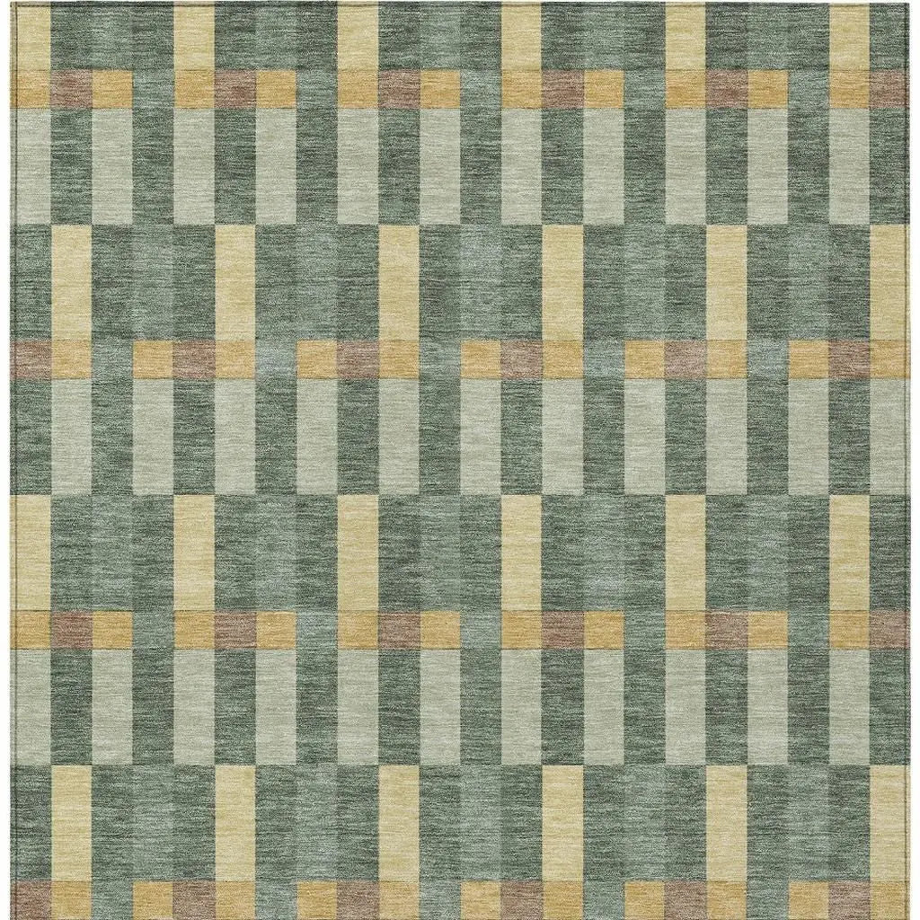 8' X 10' Green And Gold Geometric Washable Indoor Outdoor Area Rug Homeroots Outdoor