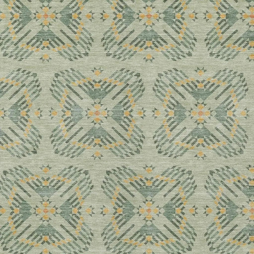 8' X 10' Green And Gold Geometric Washable Indoor Outdoor Area Rug Homeroots Outdoor