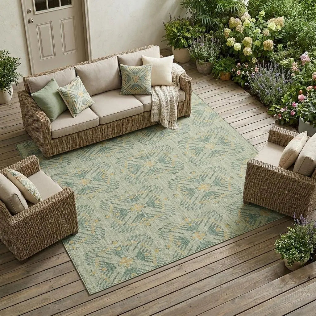 8' X 10' Green And Gold Geometric Washable Indoor Outdoor Area Rug Homeroots Outdoor