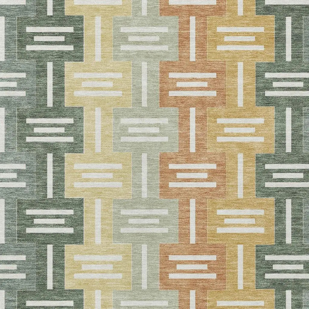 8' X 10' Green And Gold Geometric Washable Indoor Outdoor Area Rug Homeroots Outdoor