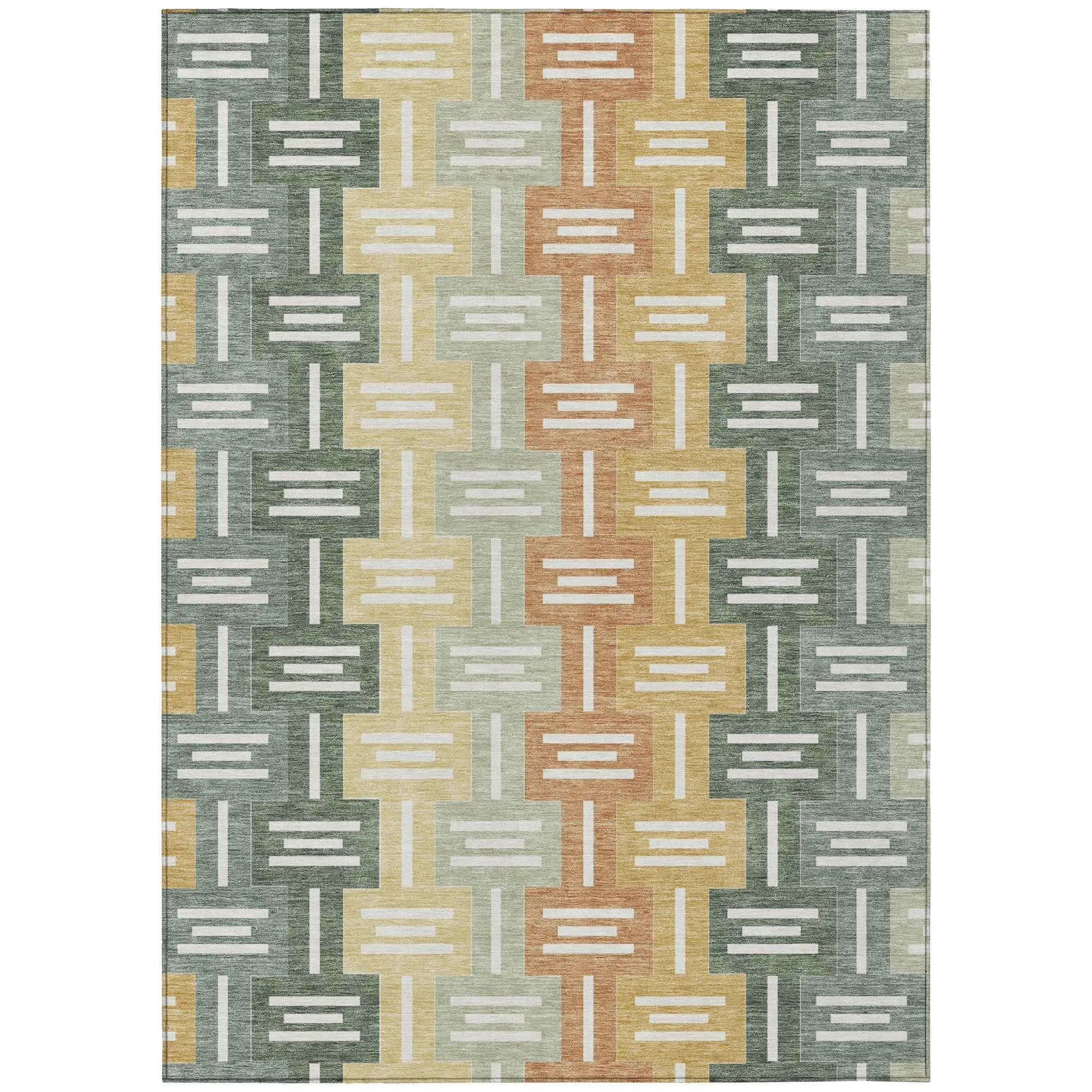 8' X 10' Green And Gold Geometric Washable Indoor Outdoor Area Rug Homeroots Outdoor
