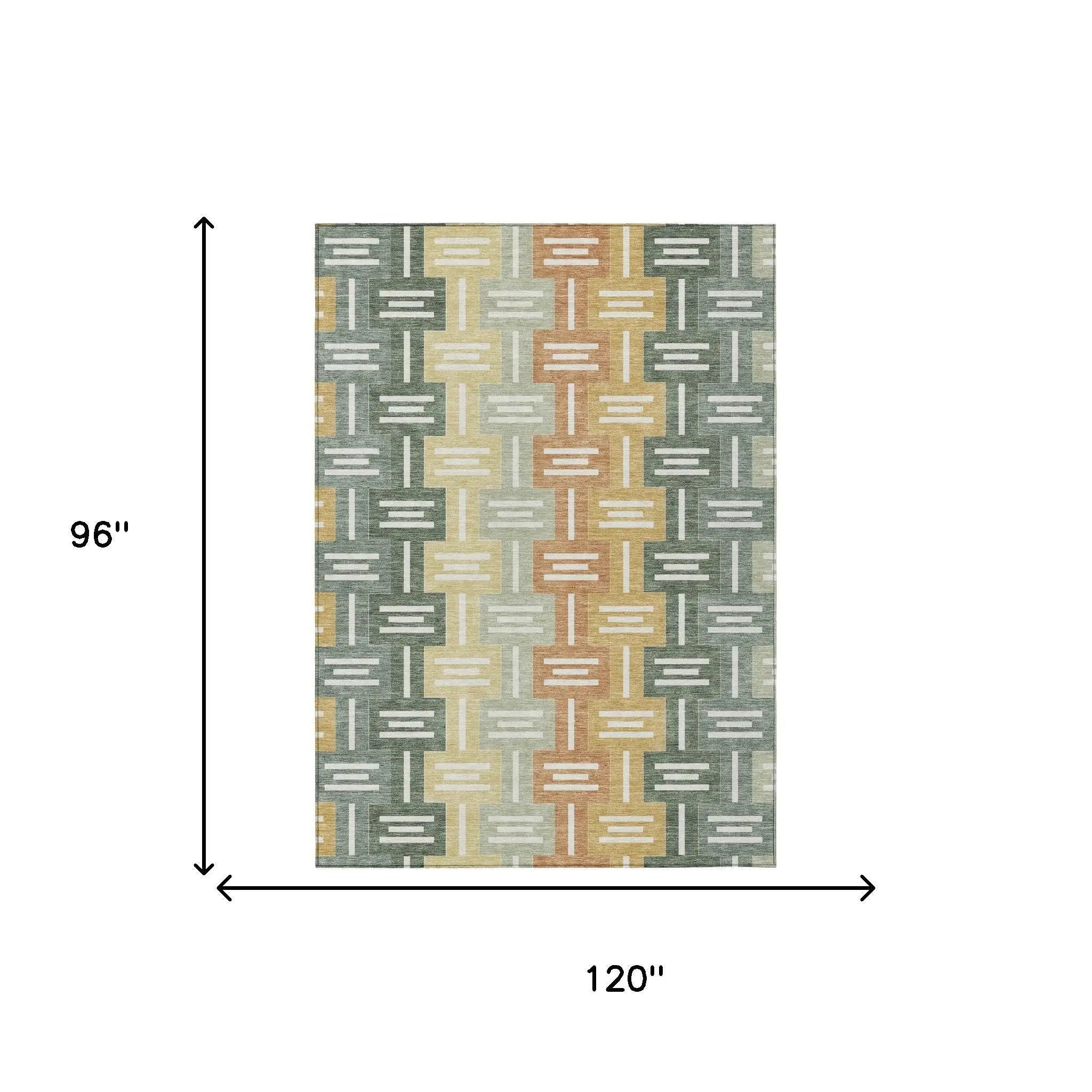 8' X 10' Green And Gold Geometric Washable Indoor Outdoor Area Rug Homeroots Outdoor