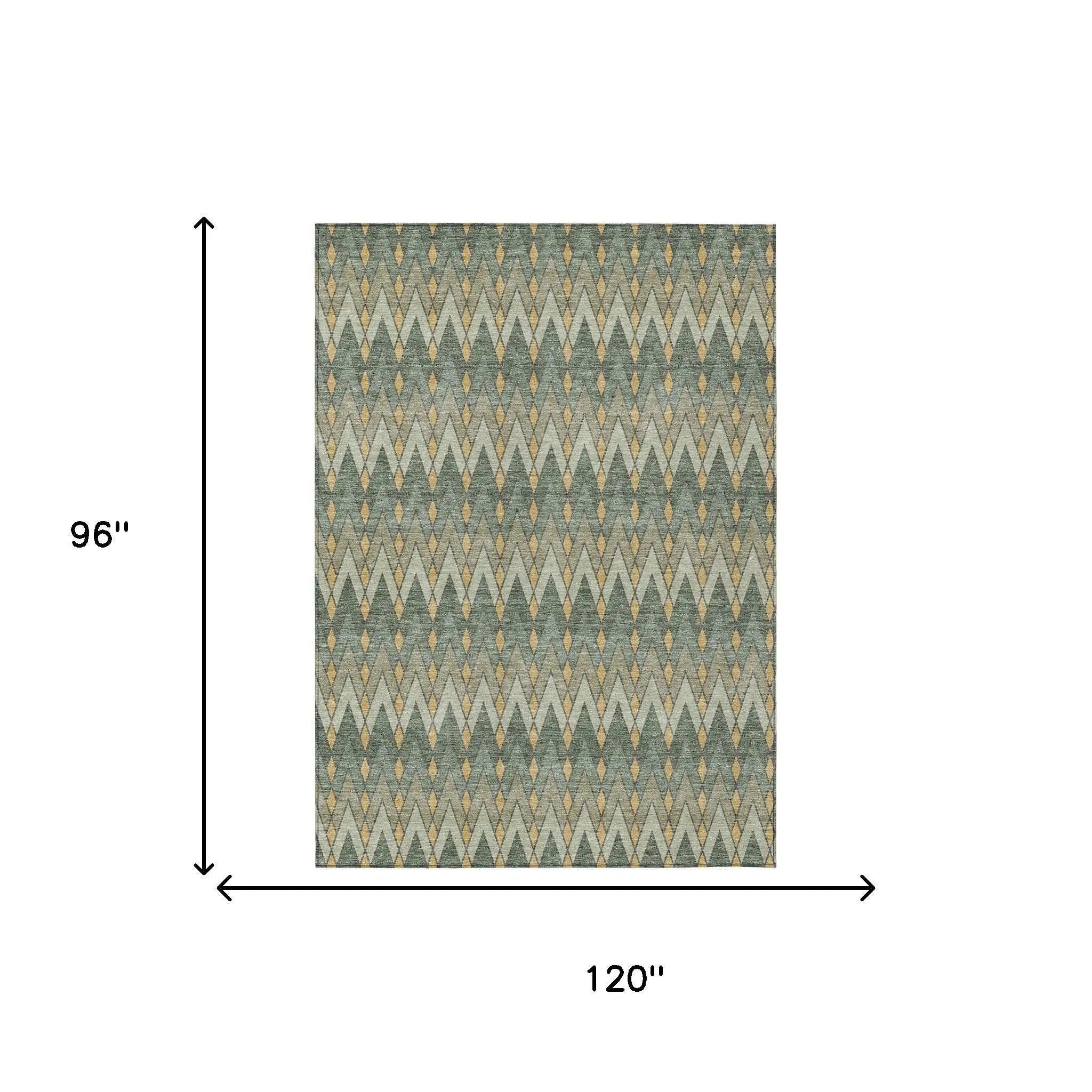 8' X 10' Green And Gold Geometric Washable Indoor Outdoor Area Rug Homeroots Outdoor