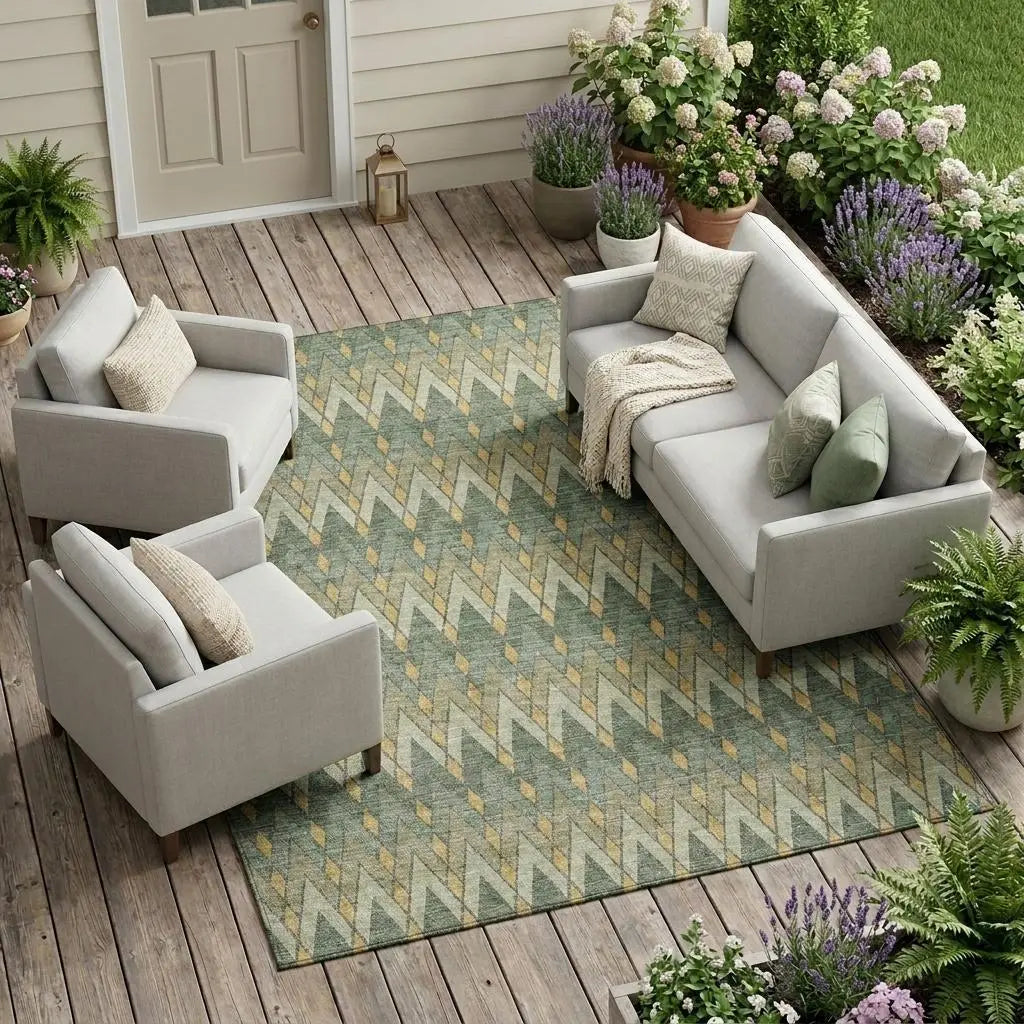 8' X 10' Green And Gold Geometric Washable Indoor Outdoor Area Rug Homeroots Outdoor