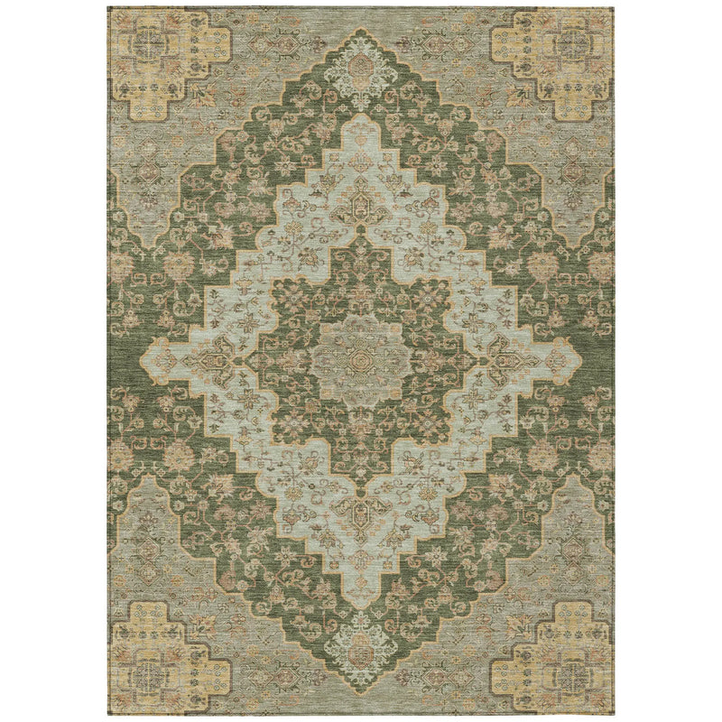 8' X 10' Green And Gold Medallion Washable Indoor Outdoor Area Rug Homeroots Outdoor