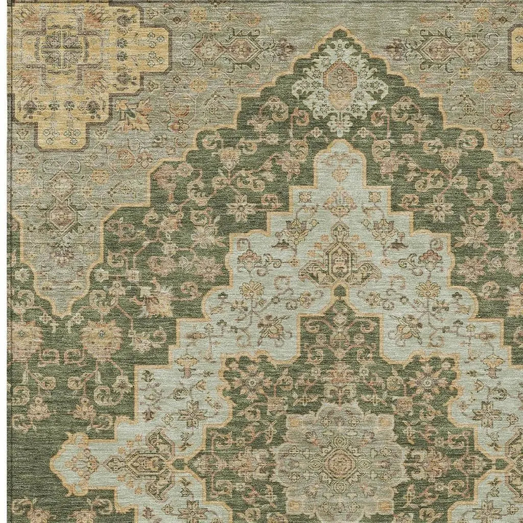 8' X 10' Green And Gold Medallion Washable Indoor Outdoor Area Rug Homeroots Outdoor