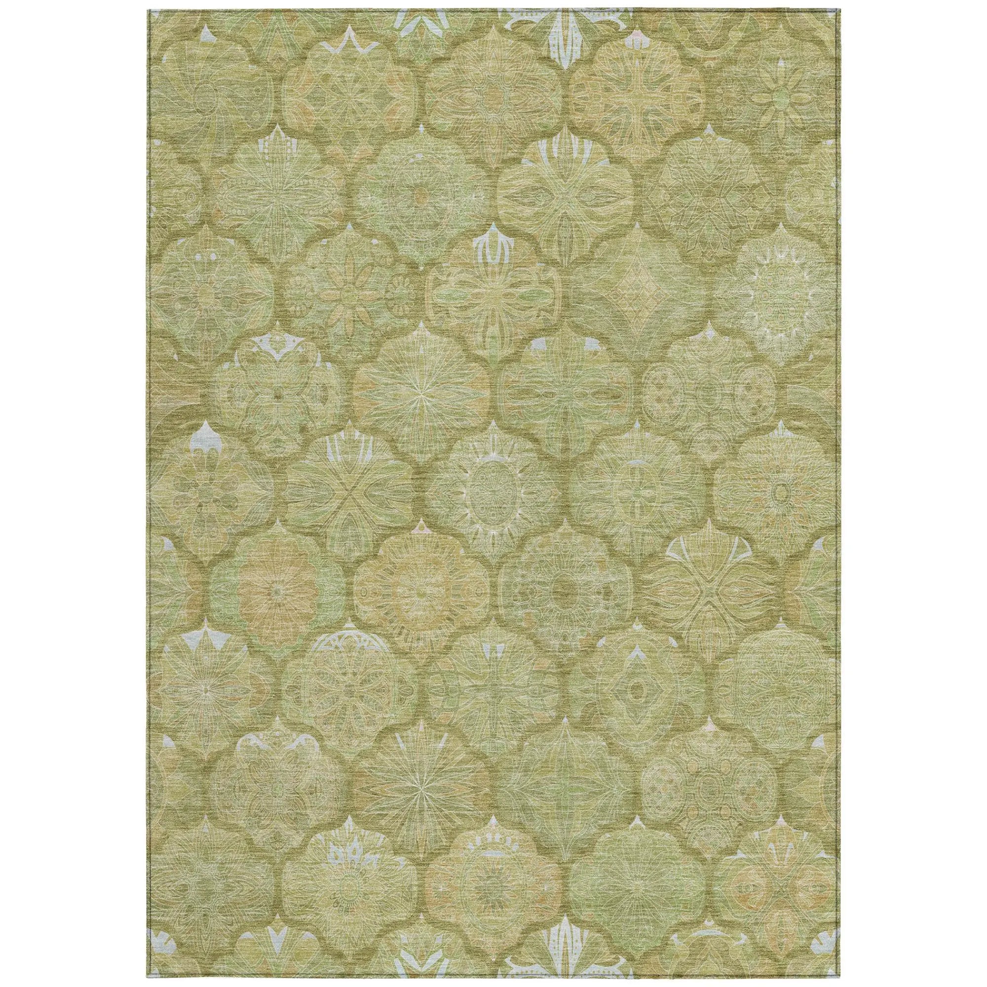 8' X 10' Green And Gold Ogee Washable Indoor Outdoor Area Rug Homeroots Outdoor