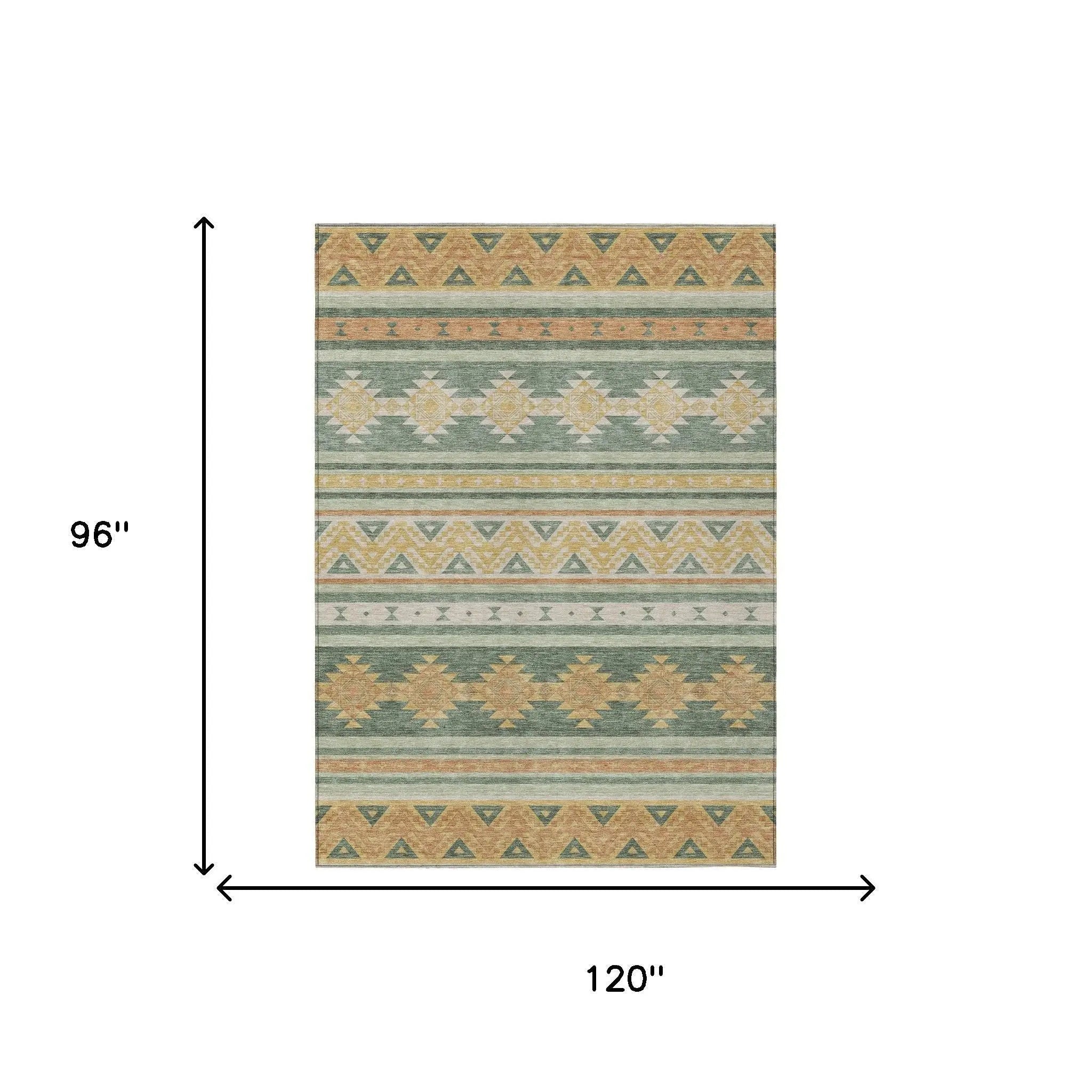 8' X 10' Green And Gold Southwestern Washable Indoor Outdoor Area Rug Homeroots Outdoor