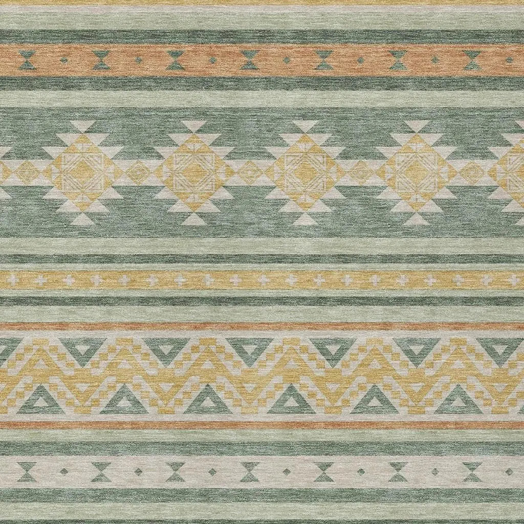 8' X 10' Green And Gold Southwestern Washable Indoor Outdoor Area Rug Homeroots Outdoor