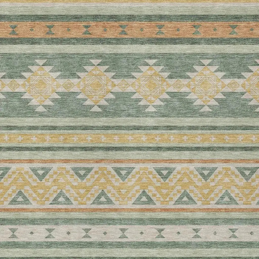 8' X 10' Green And Gold Southwestern Washable Indoor Outdoor Area Rug Homeroots Outdoor