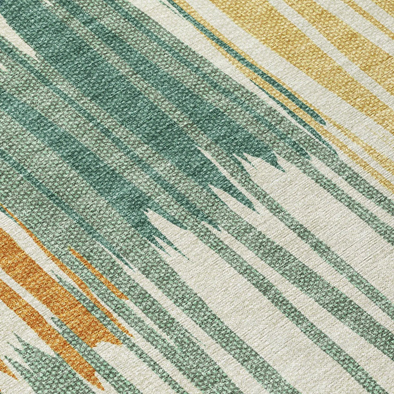 8' X 10' Green And Gold Striped Washable Indoor Outdoor Area Rug Homeroots Outdoor