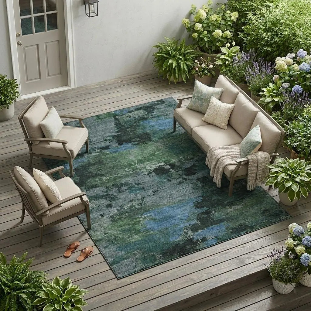 8' X 10' Green And Graphite Abstract Washable Indoor Outdoor Area Rug Homeroots Outdoor