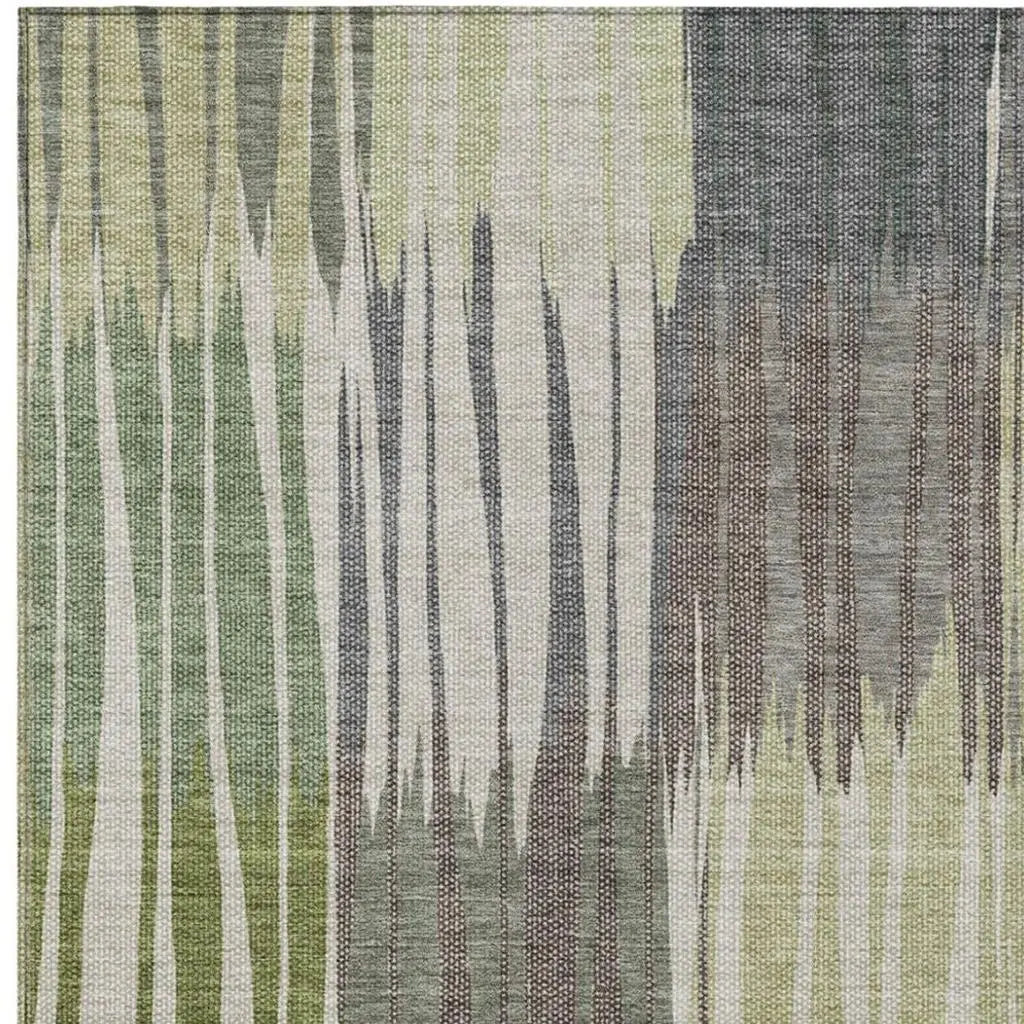 8' X 10' Green And Graphite Striped Washable Indoor Outdoor Area Rug Homeroots Outdoor